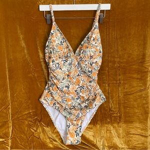 Cupshe Cream and Yellow One Piece Swimsuit with Plunging V-neckline